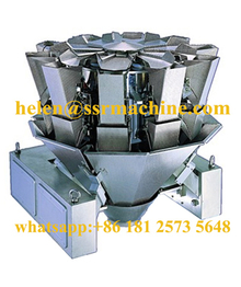 10 head multihead weigher with dimpled buckets for sticky food package
